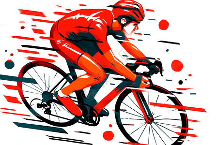 红黑搭配红黑线条勾勒下的自行车插画插画
