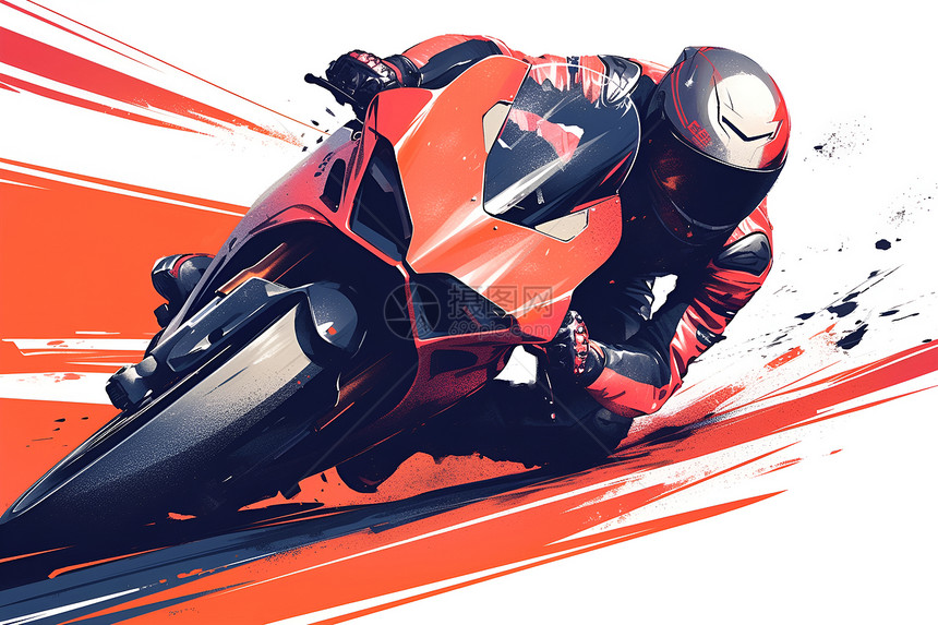 飞驰的摩托车插画图片