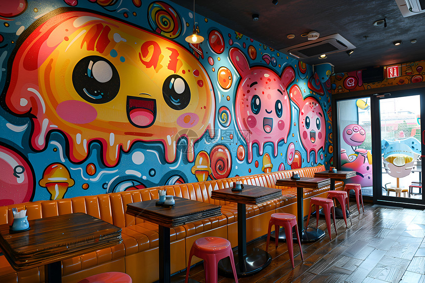 餐厅的涂鸦墙壁图片