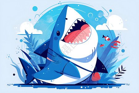快乐的卡通鲨鱼背景图片