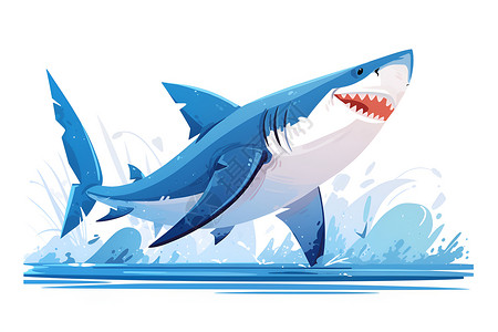 海洋中的大白鲨插画