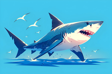 大海平面海中巨鲨插画插画