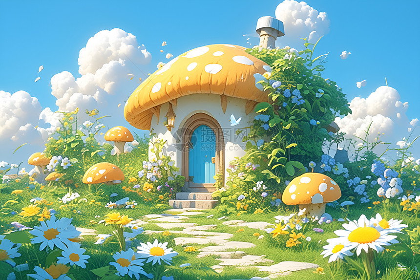 奇幻仙境的蘑菇房子图片