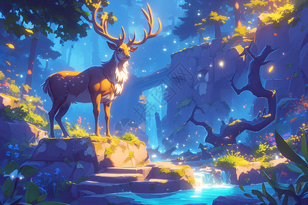 森林仙境中的小鹿背景图片