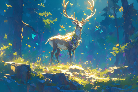 神奇小鹿神奇森林中迷人的鹿插画