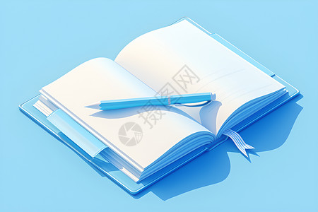 翻开的笔记本蓝色背景上的本子插画