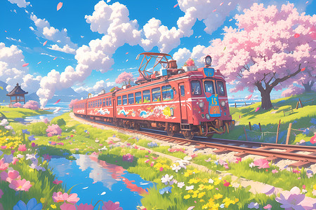 仙境列车插画高清图片