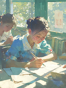 认真学习的男孩插画