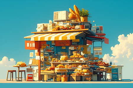 街头的小吃店铺背景图片