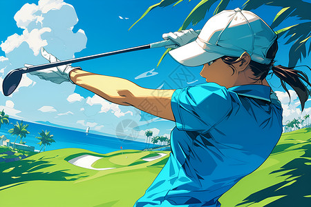 高尔夫球具高尔夫球场上的女子插画