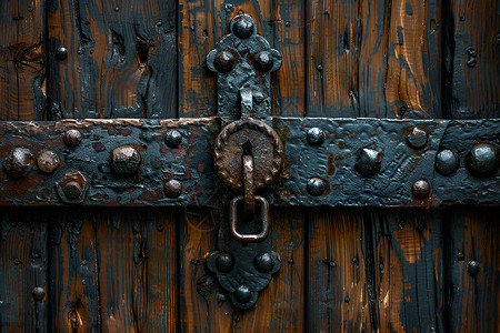 木大门建筑木门上的锁背景