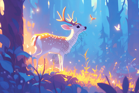 森林中的鹿儿插画高清图片