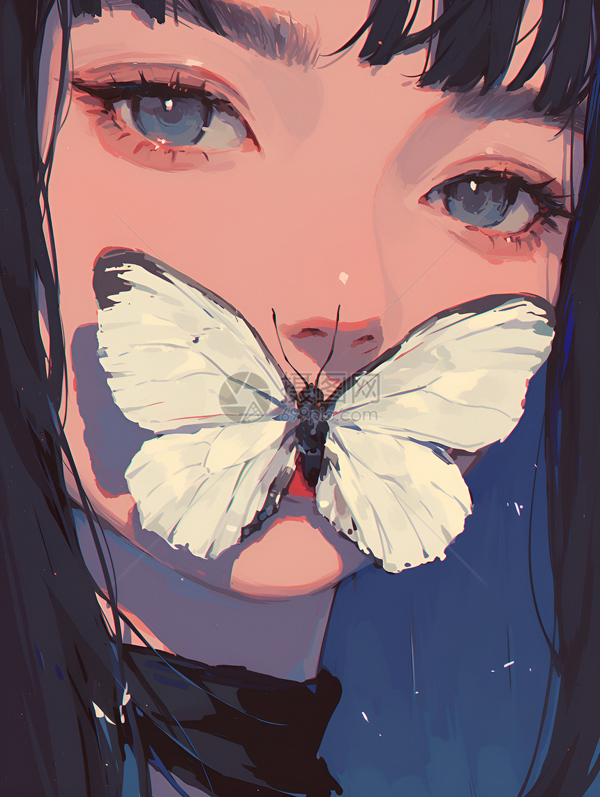 女孩脸上的蝴蝶图片