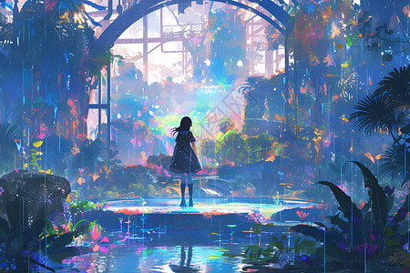 仙境雨季少女背景图片