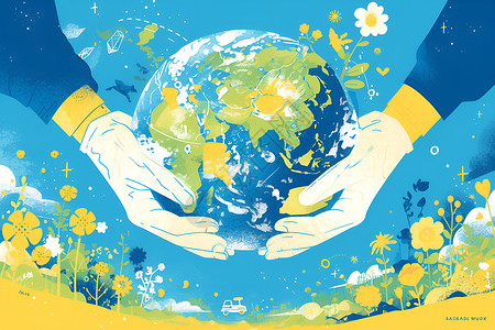 黄色地球保护地球的责任插画
