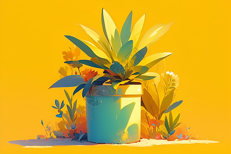 一盆植物插图背景图片