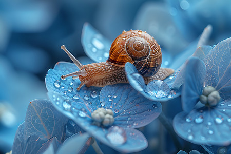 可爱水滴植物上的可爱蜗牛和水滴背景