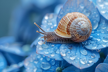 可爱水滴植物上的可爱蜗牛背景