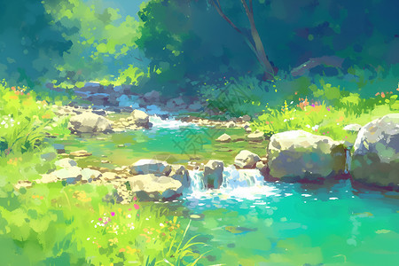 绿色山谷中的水滴背景图片