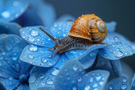 花瓣上的蜗牛小动物高清图片