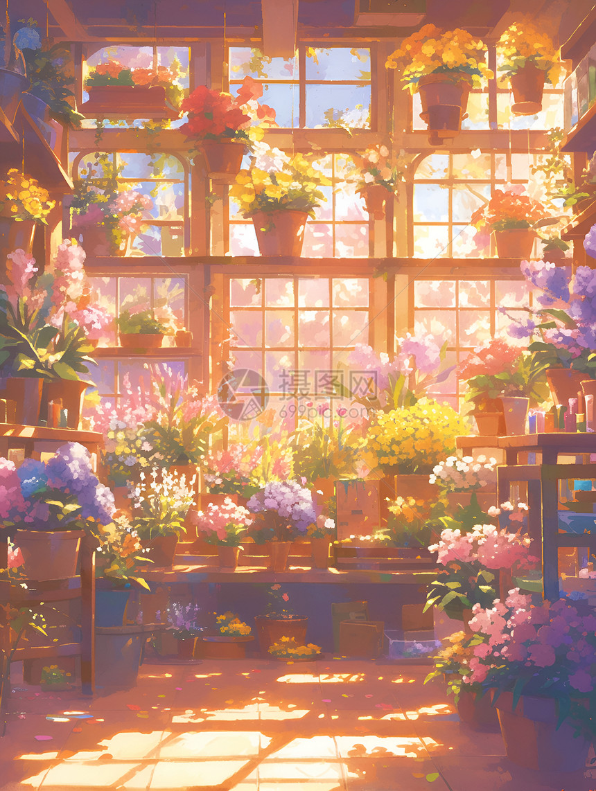 花店窗台上盆栽图片