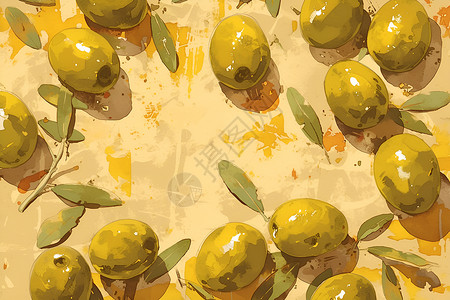 食物油画绘画的橄榄食物插画