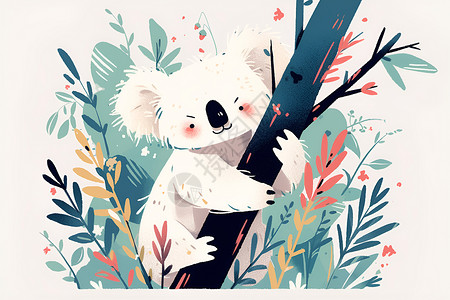 桉树树枝可爱的考拉熊在树枝上攀爬插画