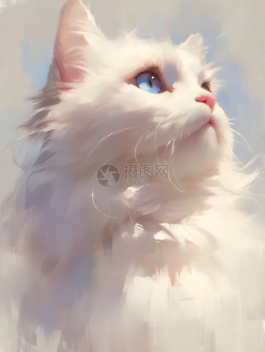 梦幻白猫仰望蓝天图片