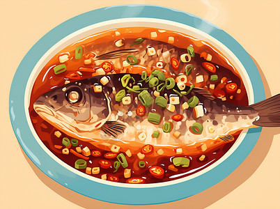 麻辣的鱼肉食物背景图片