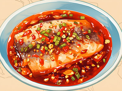 麻辣鱼健康麻辣的鱼肉插画