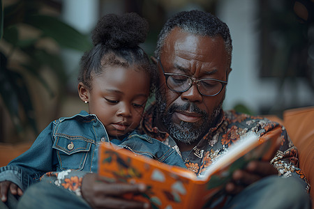 认真看书的父亲与女儿背景图片