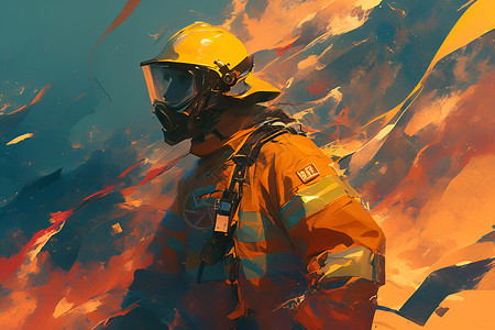 消防员救援火焰之勇士插画