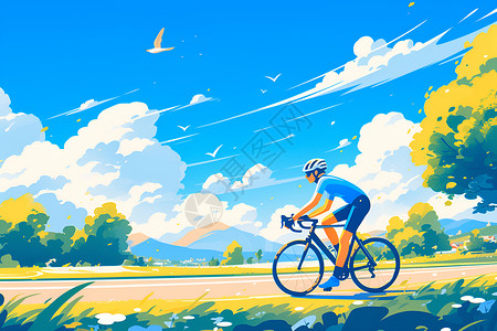 自行车尾灯自由骑行的男子插画