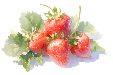 水果摊清新优雅的水彩草莓插画