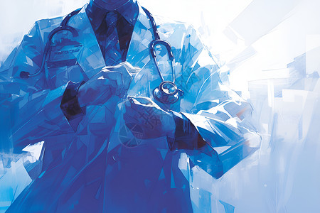 白衣医生与蓝色医疗设备背景图片