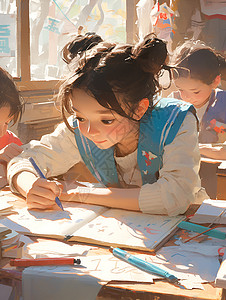 学生认真学习认真学习的学生插画