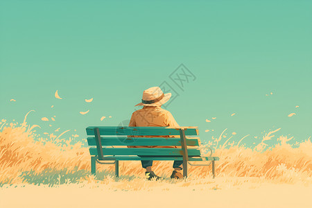 阳光男人智慧长者在长椅上享受着阳光插画