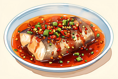 中式美食香辣酱蒸鱼背景图片