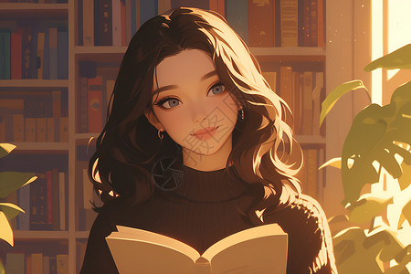 年轻女士年轻美丽的女士在书店中插画