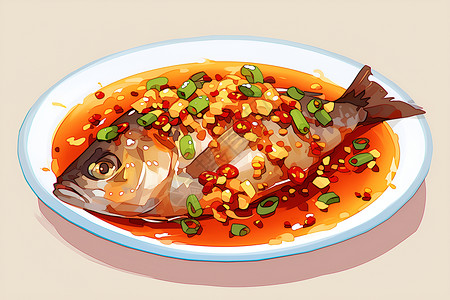 中式辣椒蒸鱼背景图片