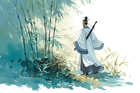 干竹子拿着长剑的诗人插画