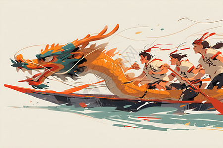 龙舟上划桨的人物插画高清图片