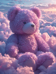 浮在云上的紫色绒毛熊背景图片