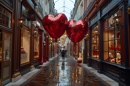 商店街道的红气球背景图片
