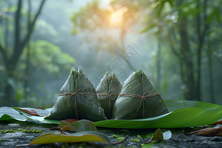 绿叶粽子绿叶上的粽子背景