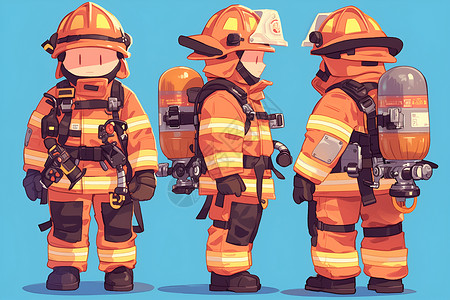卡通消防员消防员穿着防护服插画