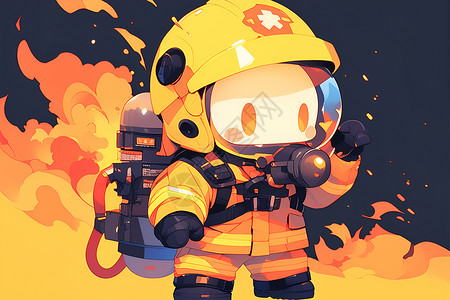 对战装备穿着防护装备的消防英雄插画
