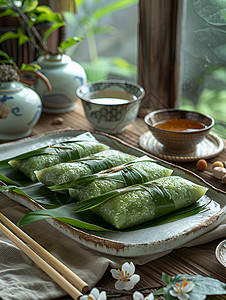 传统餐具端午节美食背景