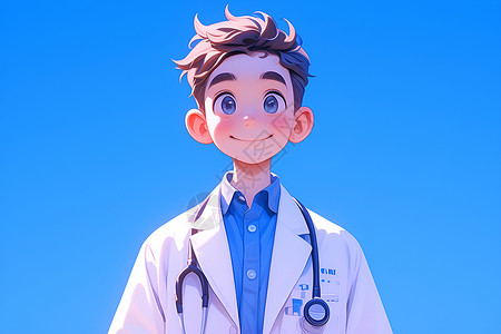 青年医生穿着大白褂的男医生插画