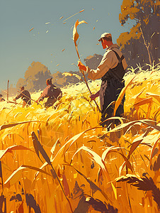 农民收割玉米背景图片